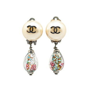 CHANEL Silver Pearl Coco Mark Earrings